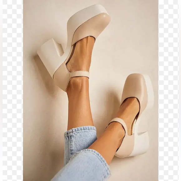 Free People Shoes - Free People Beige Platform Mary Jane Heels